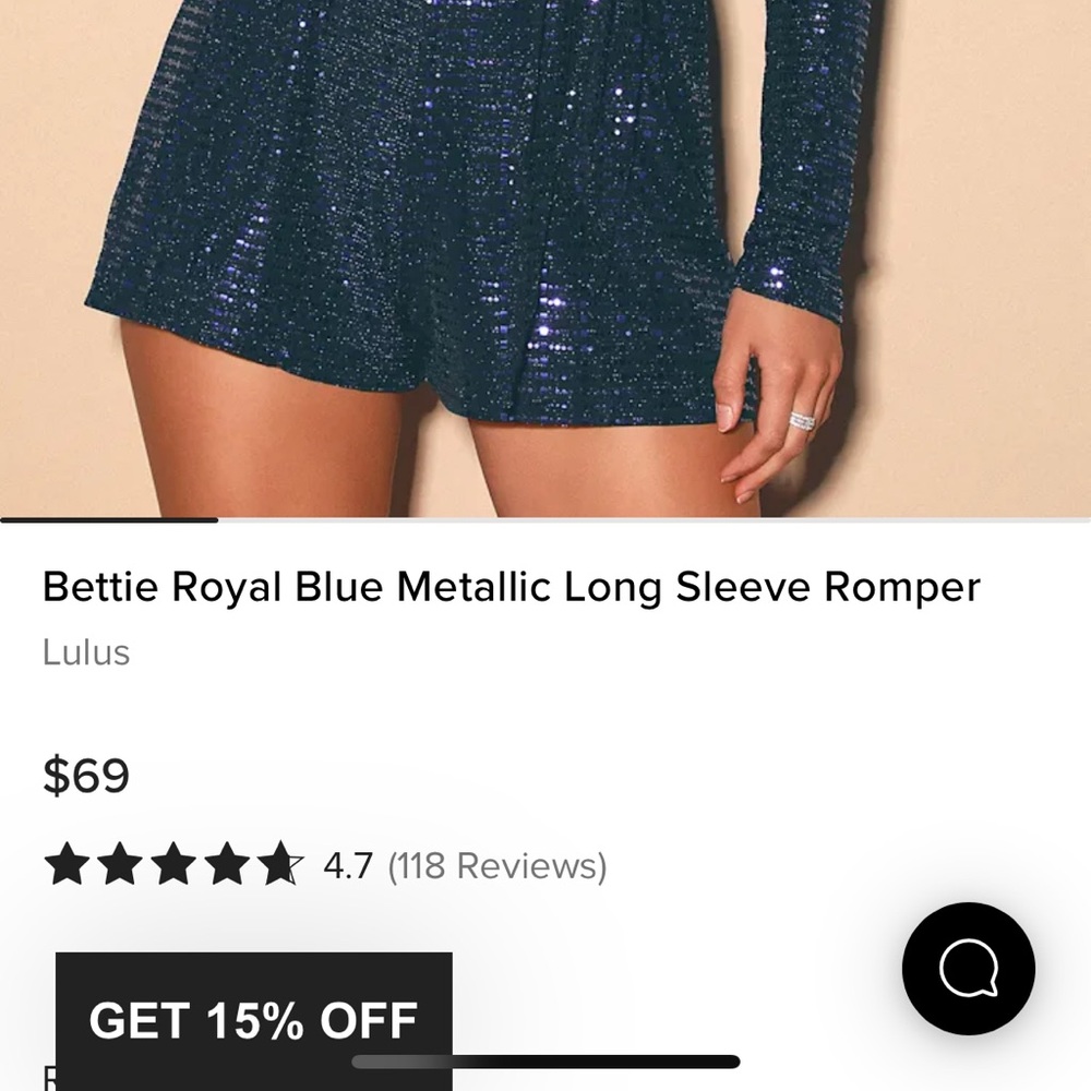 Bettie Royal Blue Metallic Long Sleeve Romper - Picture 4 of 4